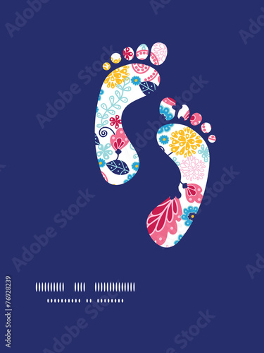 Vector fairytale flowers footprints silhouettes pattern frame