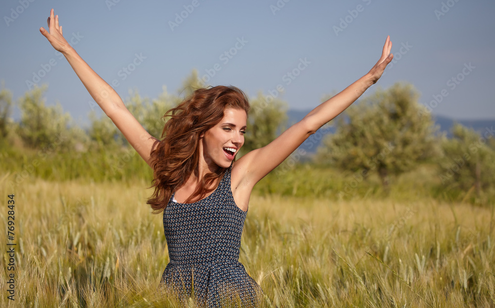 young beautiful woman in the Toscana field young beautiful woman in the Toscana field
