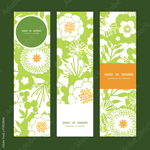 Vector green and golden garden silhouettes vertical banners set