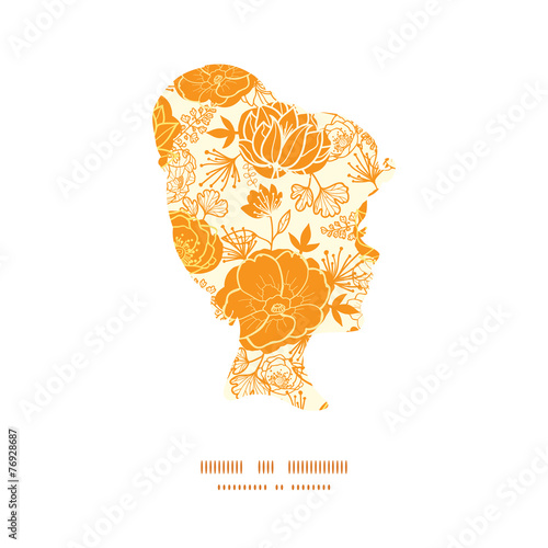 Vector golden art flowers girl portrait silhouette pattern frame