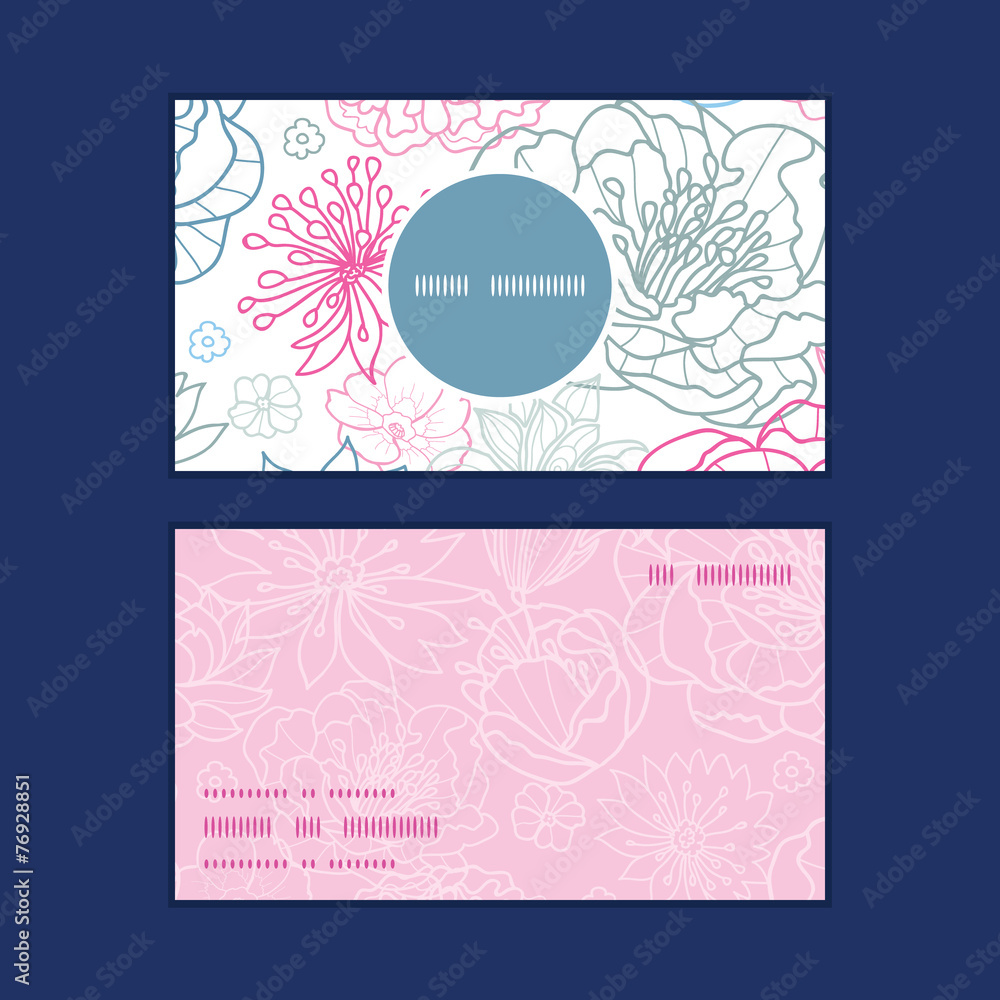 Vector gray and pink lineart florals vertical round frame