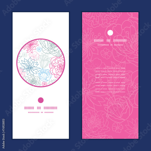 Vector gray and pink lineart florals vertical round frame