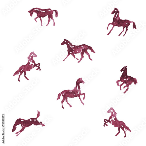 Watercolor horses. Vector