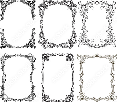 Fotografie, Obraz Set of 6 vector frames