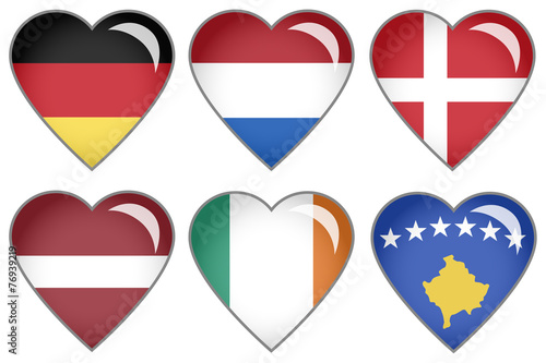 Set of hearts with national flag motive Free Download Set of hearts with national flag motive - GFXLoad