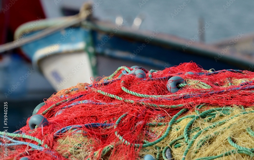 Fishing nets and boat