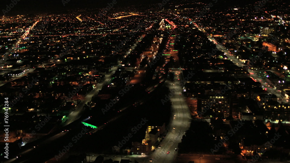 Aerial illuminated cityscape view districts, San Francisco, USA Aerial illuminated cityscape view districts, San Francisco, USA