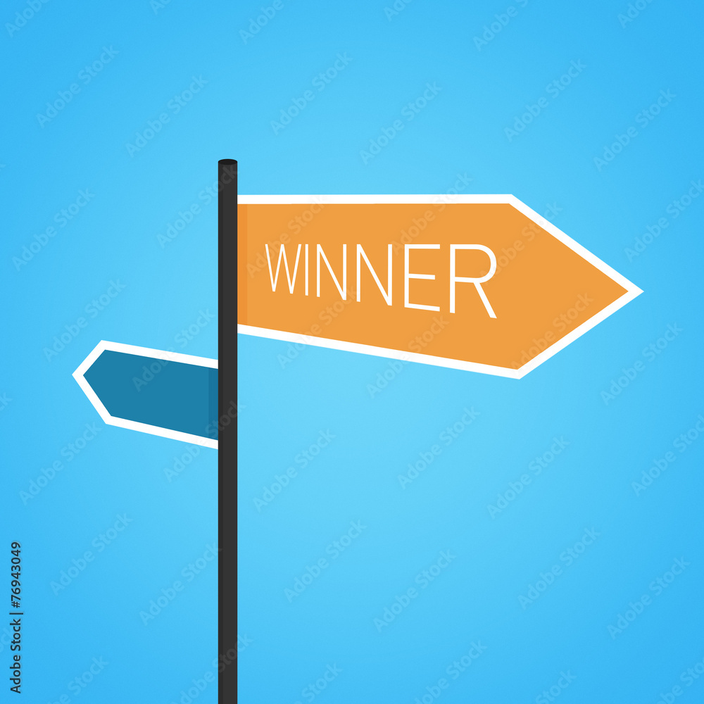 Winner nearby, orange road sign Winner nearby, orange road sign