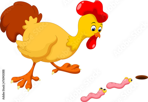 Hen and two worms