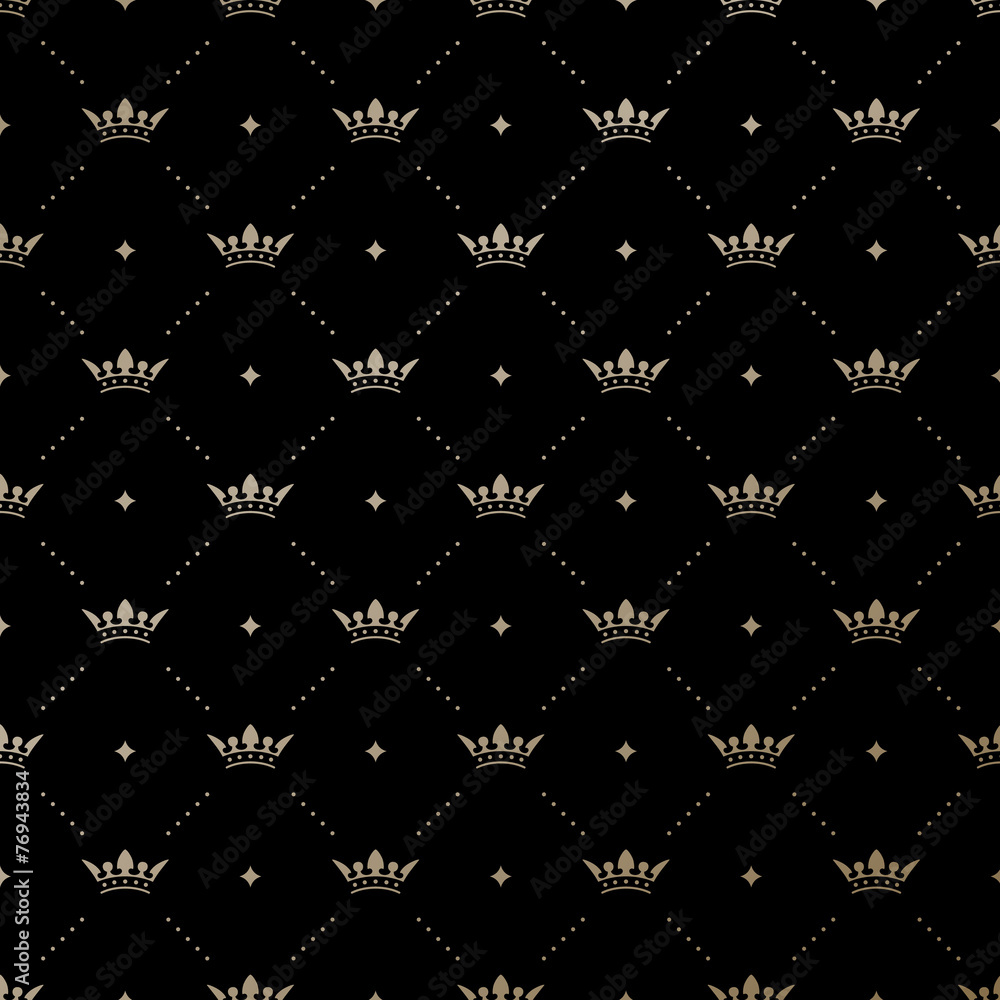 Naklejka premium Seamless vector gold pattern with king crowns