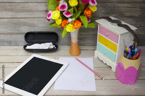 Still Life with office supplies and equipment on the desk