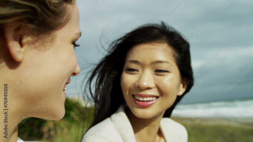Beautiful Multi Ethnic Girlfriends Outdoors Coast Beautiful Multi Ethnic Girlfriends Outdoors Coast