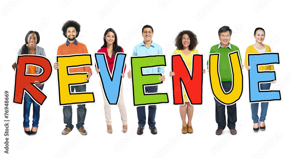 Fototapeta premium Diverse Group of People Holding Text Revenue Concept