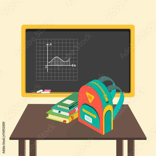 illustration of school board, books and schoolbag