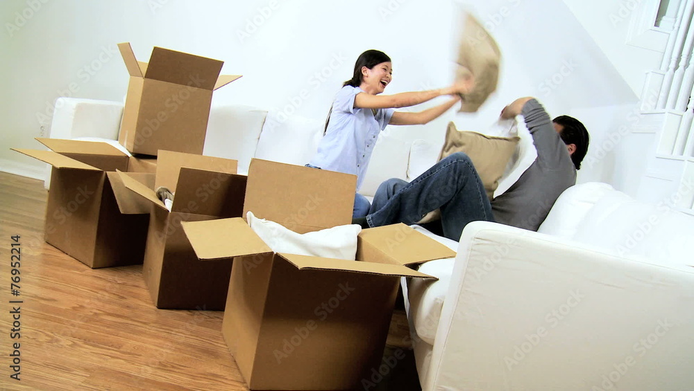 Asian Chinese Couple Having Fun After Home Move Asian Chinese Couple Having Fun After Home Move