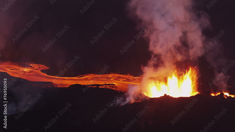 Aerial Night Volcano Lava Holuhraun Seismic Activity Land Fissures Iceland Aerial Night Volcano Lava Holuhraun Seismic Activity Land Fissures Iceland