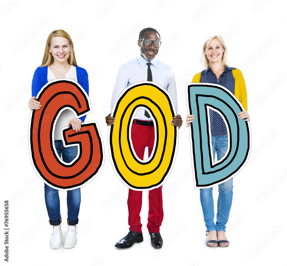Group of People Holding the word God Concept - obrazy, fototapety, plakaty 