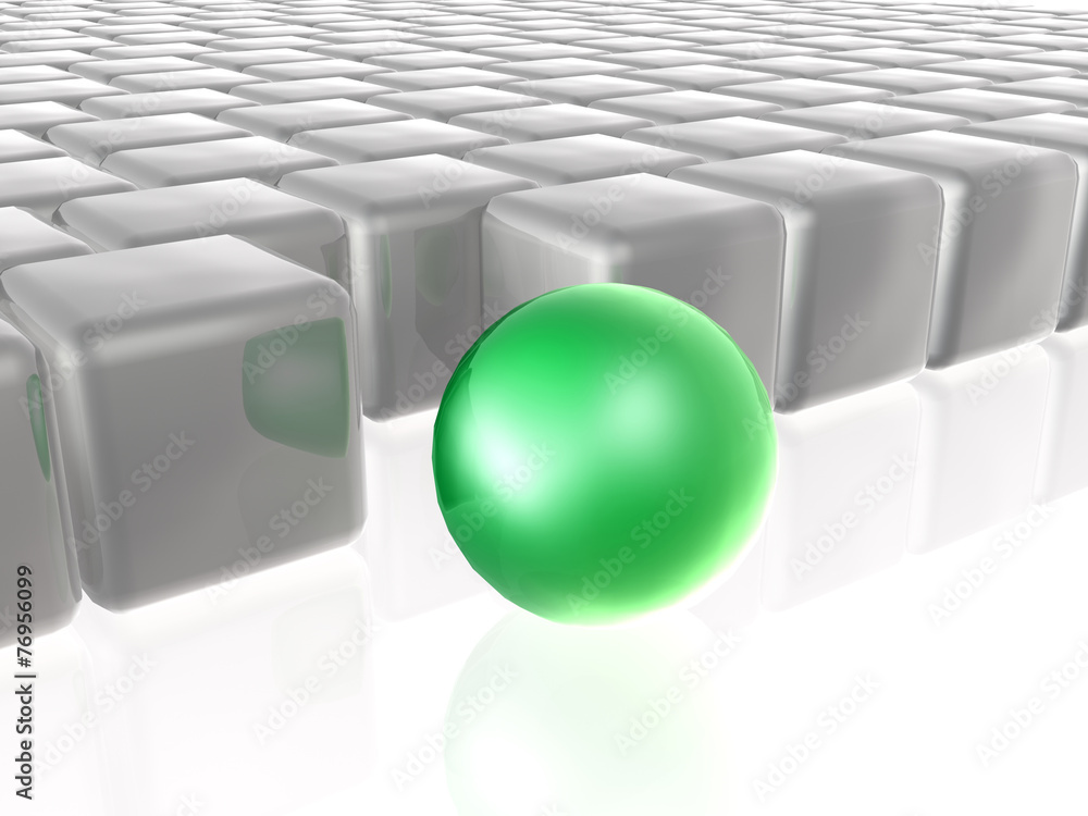 Obraz premium Green sphere with grey cubes