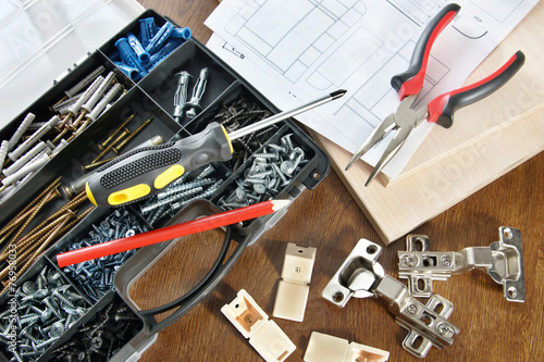 Various working tools for assembly of furniture