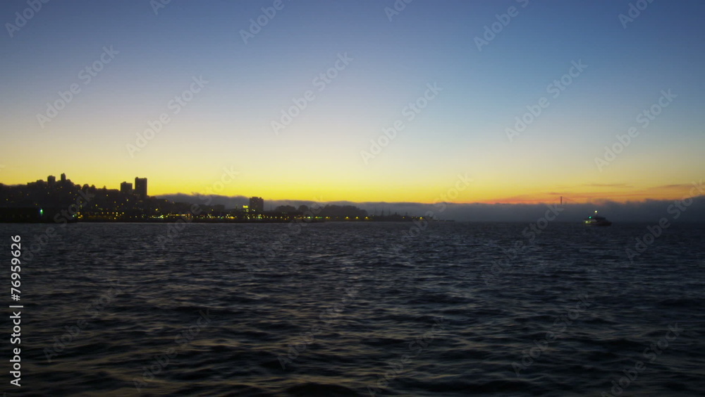 Fishermans Wharf area illuminated sunset San Francisco Bay, California, USA Fishermans Wharf area illuminated sunset San Francisco Bay, California, USA