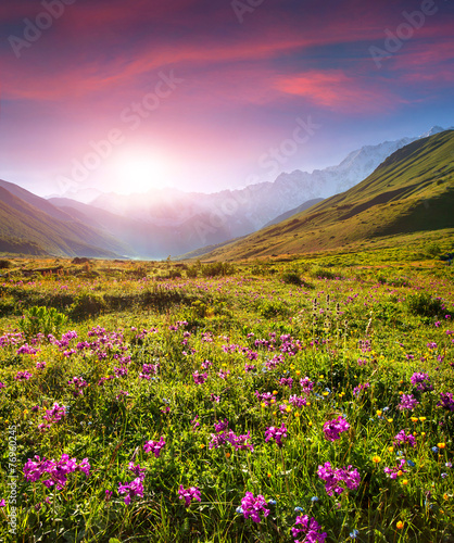 Colorful summer sunrise in the Caucasian mountains