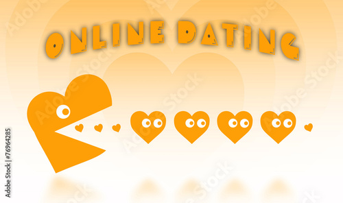 Bild auf Leinwand Concept of dating - big Pacman heart hunting small hearts