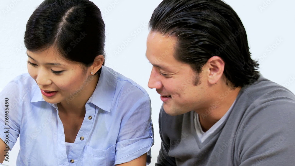 Ethnic Couple Close Up Laptop Positive Finances Budget Ethnic Couple Close Up Laptop Positive Finances Budget