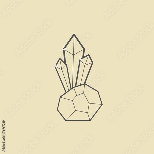 outline crystal with stone on dark yellow background