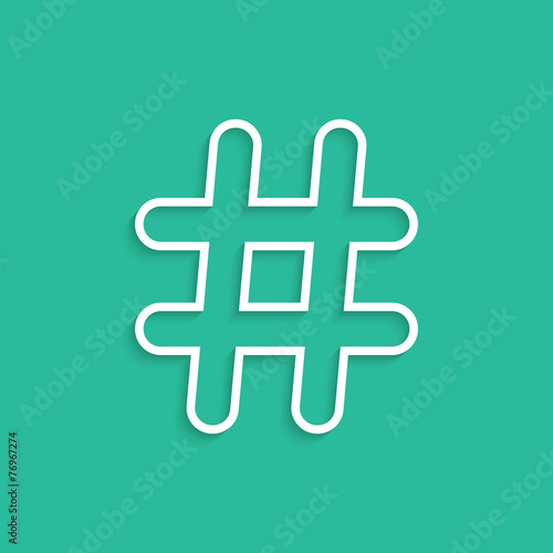 white hashtag icon isolated on green background