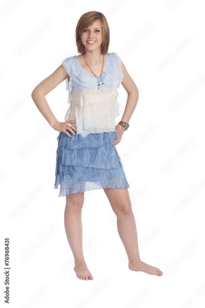 Girl in summerdress - barefoot - isolated on white Girl in summerdress - barefoot - isolated on white