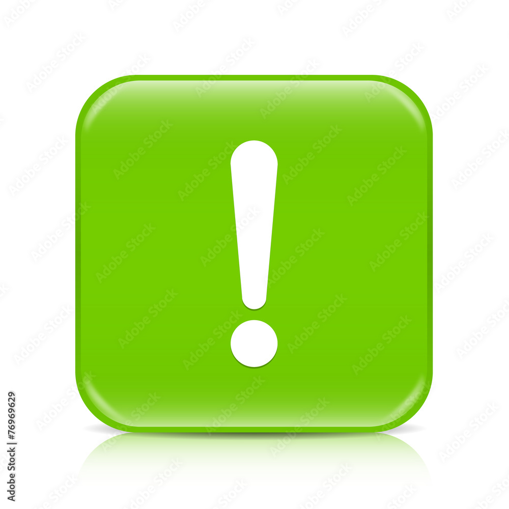 Light green exclamation sign button icon with reflection Light green exclamation sign button icon with reflection