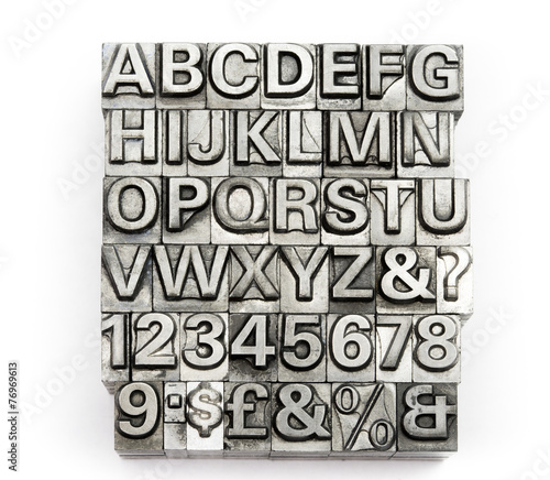 Letterpress - block letter English alphabet and number