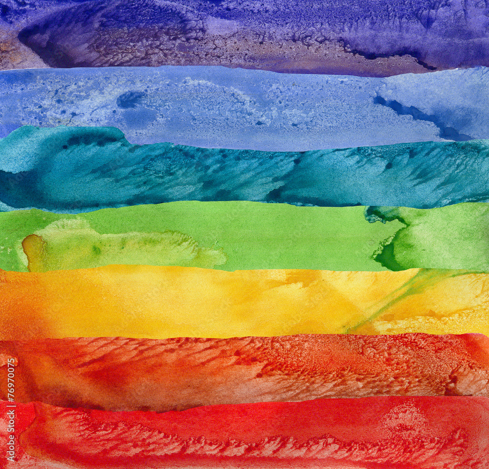 Seven rainbow watercolor paint strokes