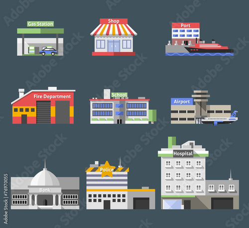 Government Flat Buildings Set