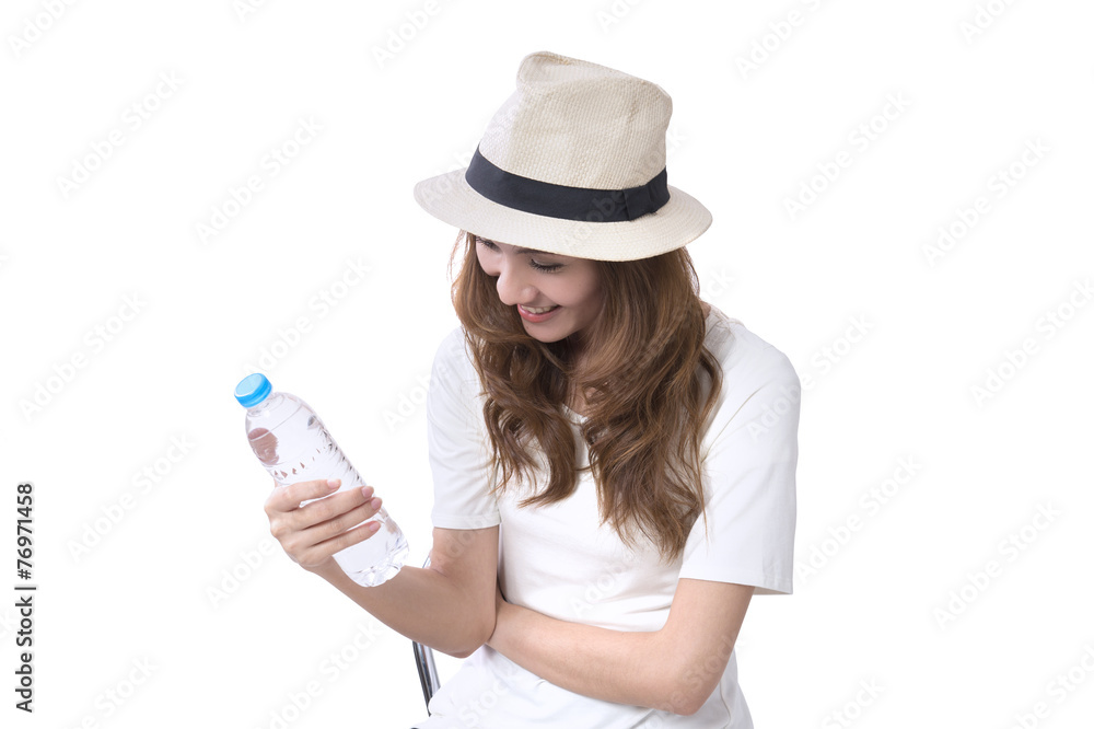 Asian beautiful woman drinking water from bottle Asian beautiful woman drinking water from bottle