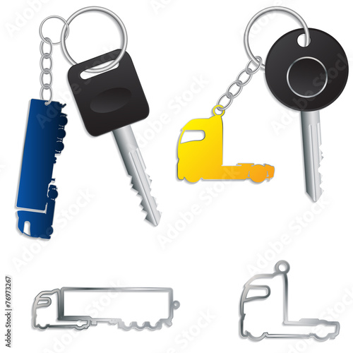 Semi truck key holders with keys and chains