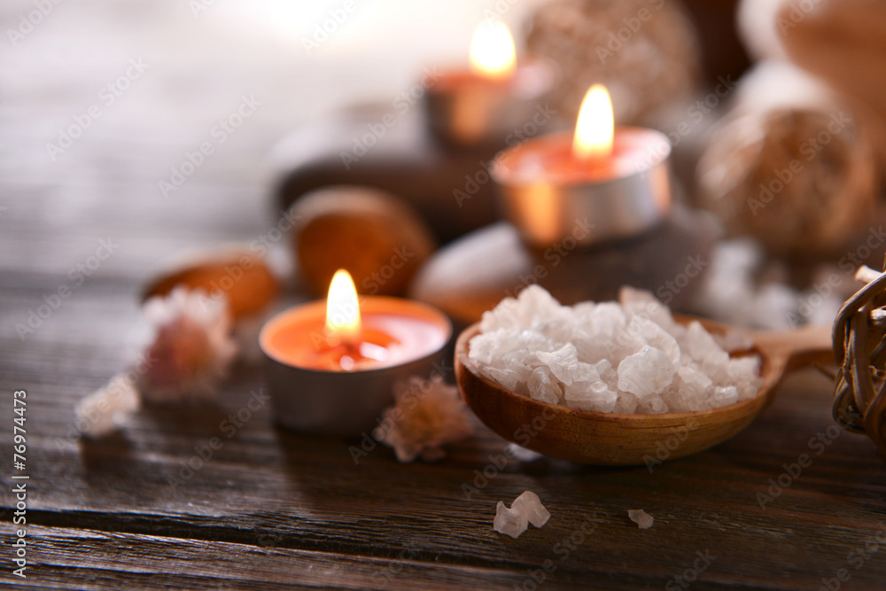 Composition of spa treatment on wooden background Composition of spa treatment on wooden background