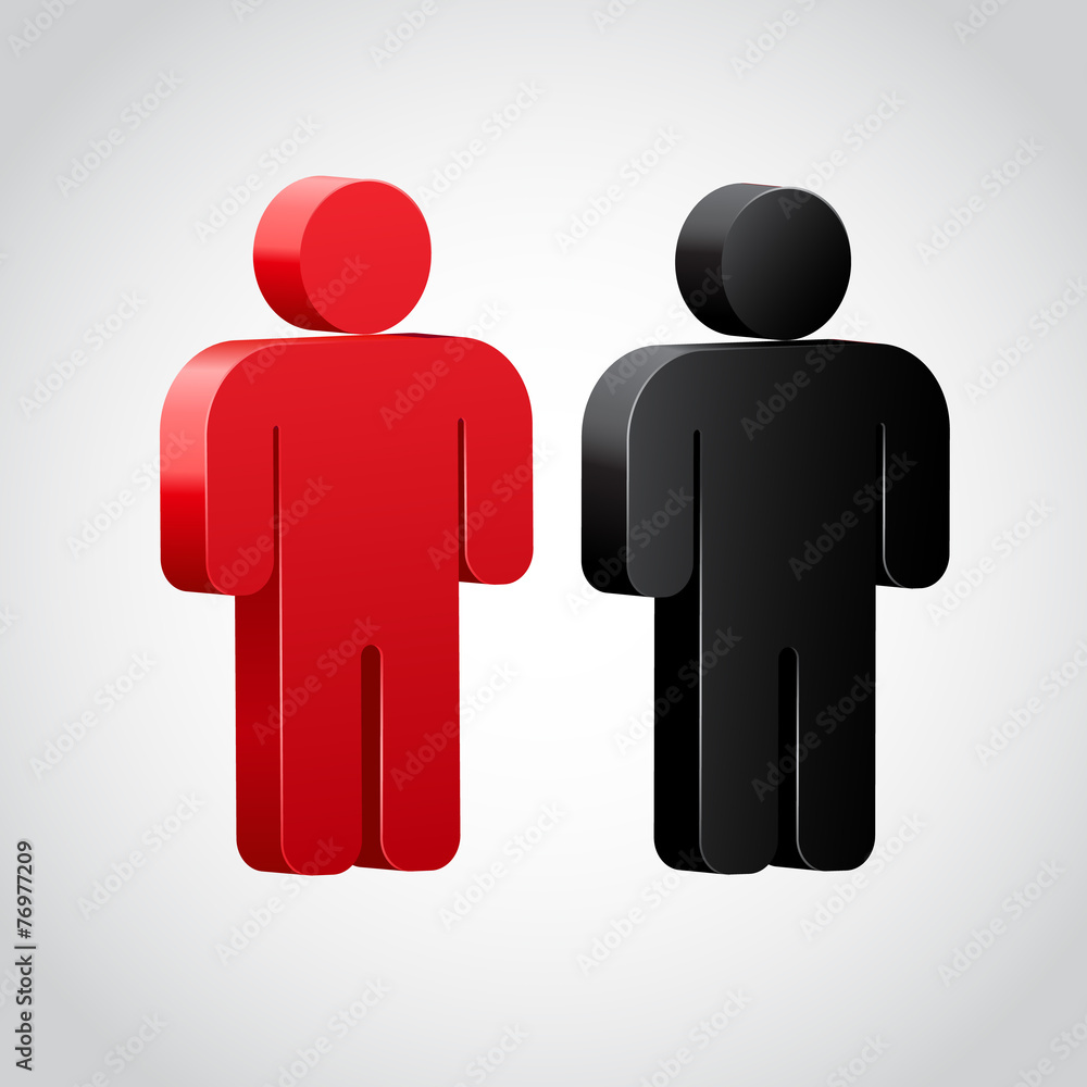 Three-dimensional red and black human sign. Three-dimensional red and black human sign.