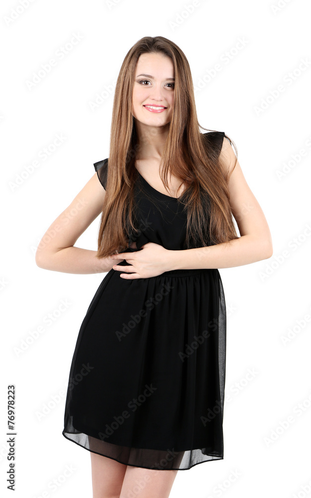 Beautiful young woman with long hair isolated on white Beautiful young woman with long hair isolated on white