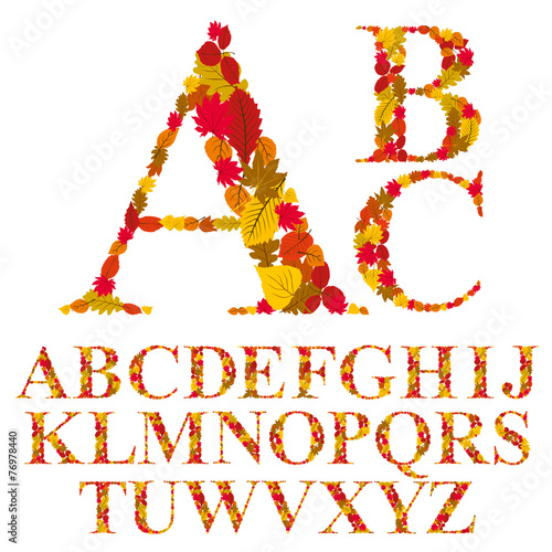Font made with leaves, floral alphabet letters set, vector desig