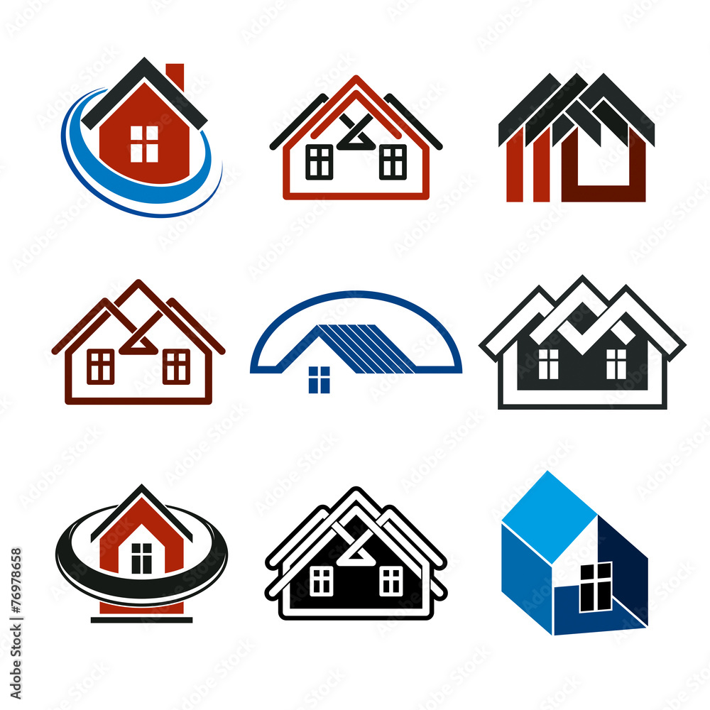 Set of stylish abstract architectural constructions - houses sym Set of stylish abstract architectural constructions - houses sym