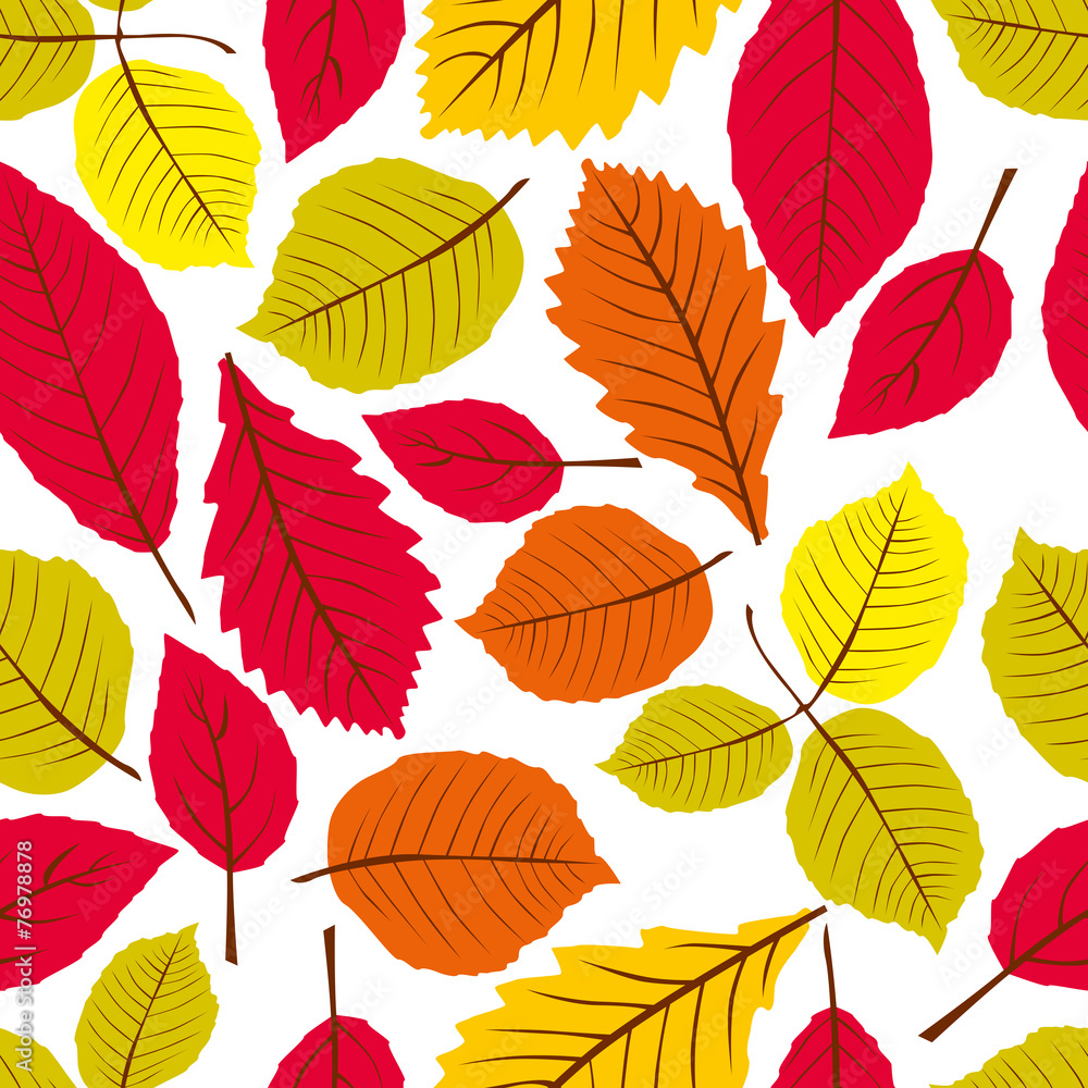 Fototapeta Leaves seamless wallpaper background, vector natural endless pat