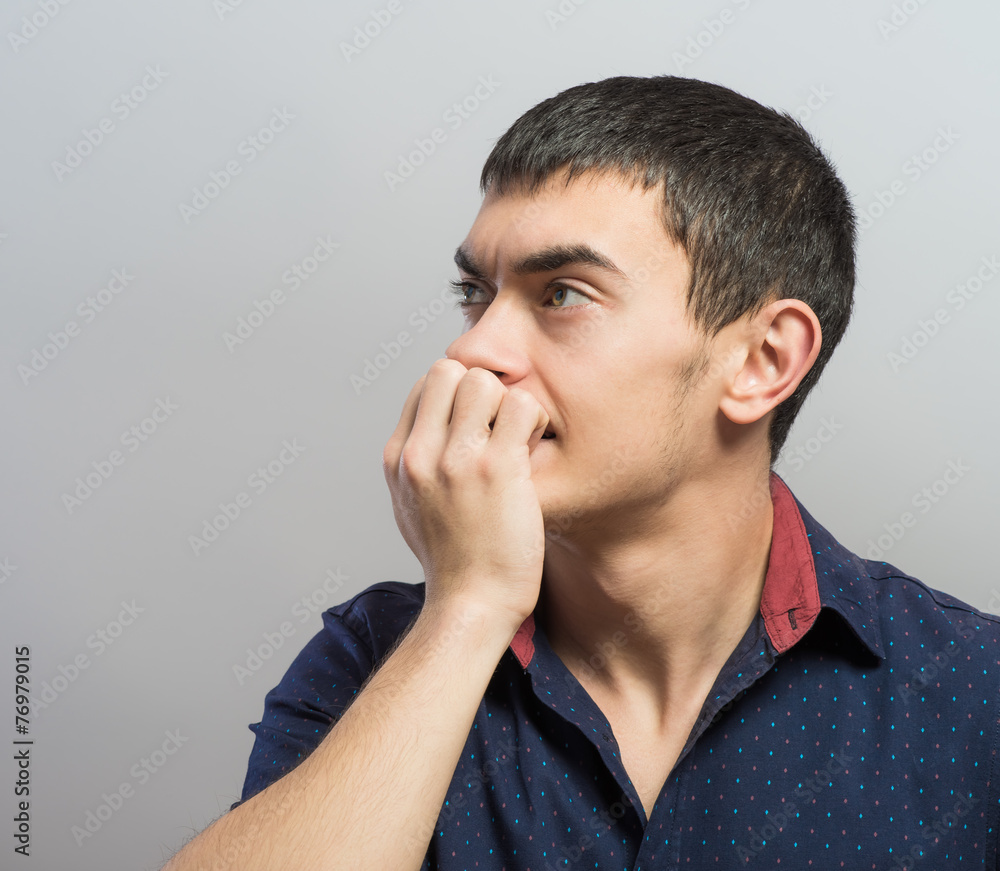 Portrait of Man Holding His Head in Stress Portrait of Man Holding His Head in Stress