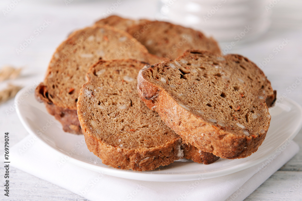 Tasty bread on table close-up