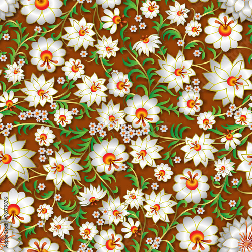 abstract white seamless floral ornament and shadows on a brown b