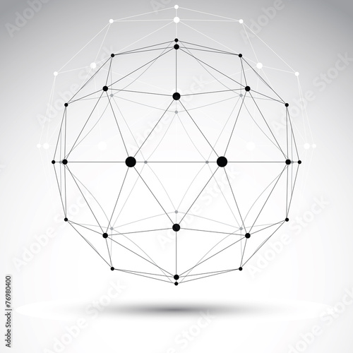 3D polygonal geometric wireframe object, vector abstract design
