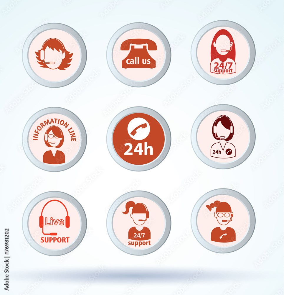 Fototapeta premium Set of call center operator icons. vector