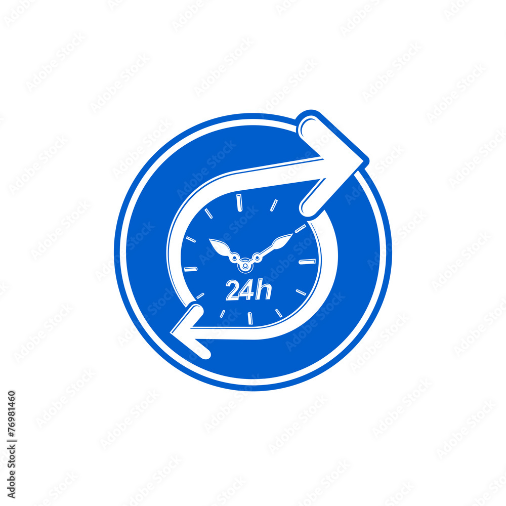 24 hours-a-day concept, clock face with a dial and an arrow arou 24 hours-a-day concept, clock face with a dial and an arrow arou
