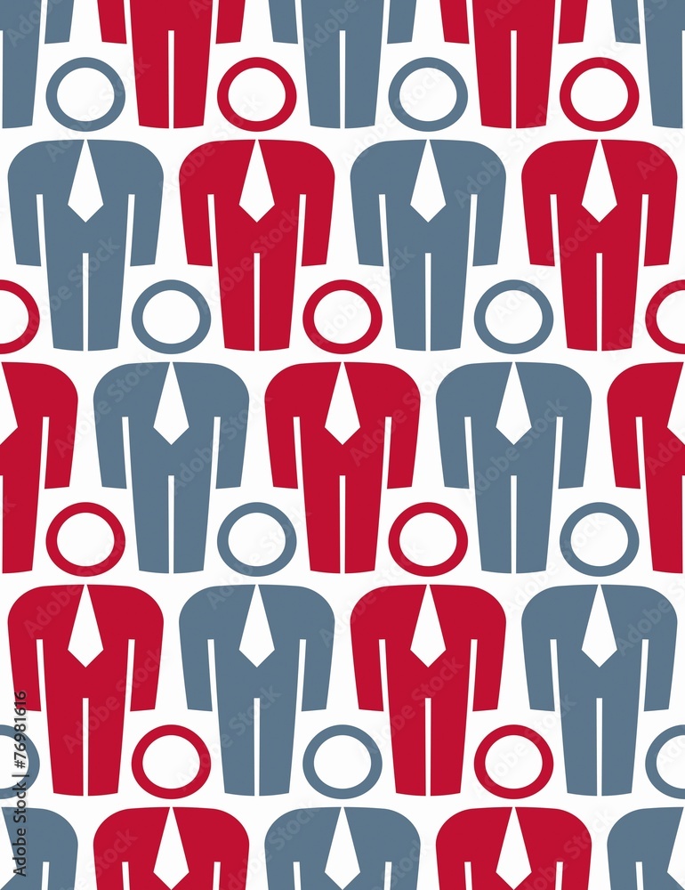 Fototapeta premium Repeated backdrop with people facing forward, white collars, cor