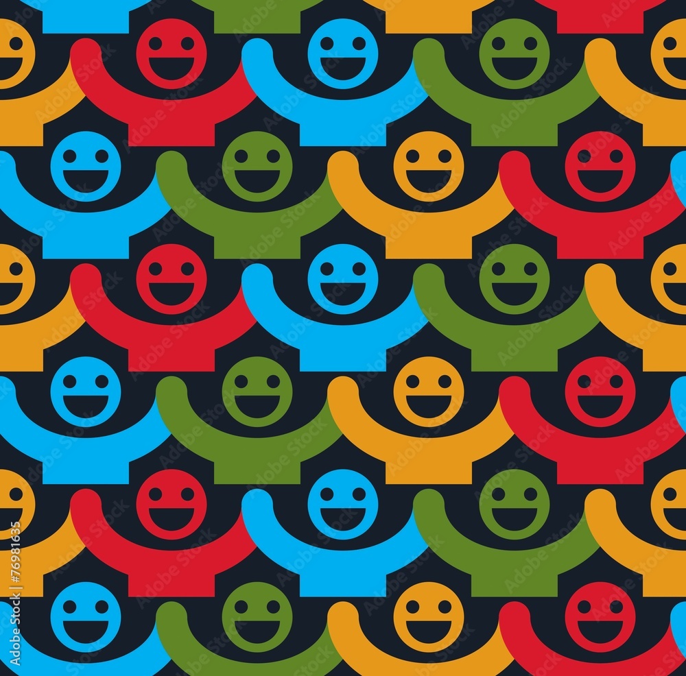 Seamless background with colorful smiley faces. People with posi Seamless background with colorful smiley faces. People with posi